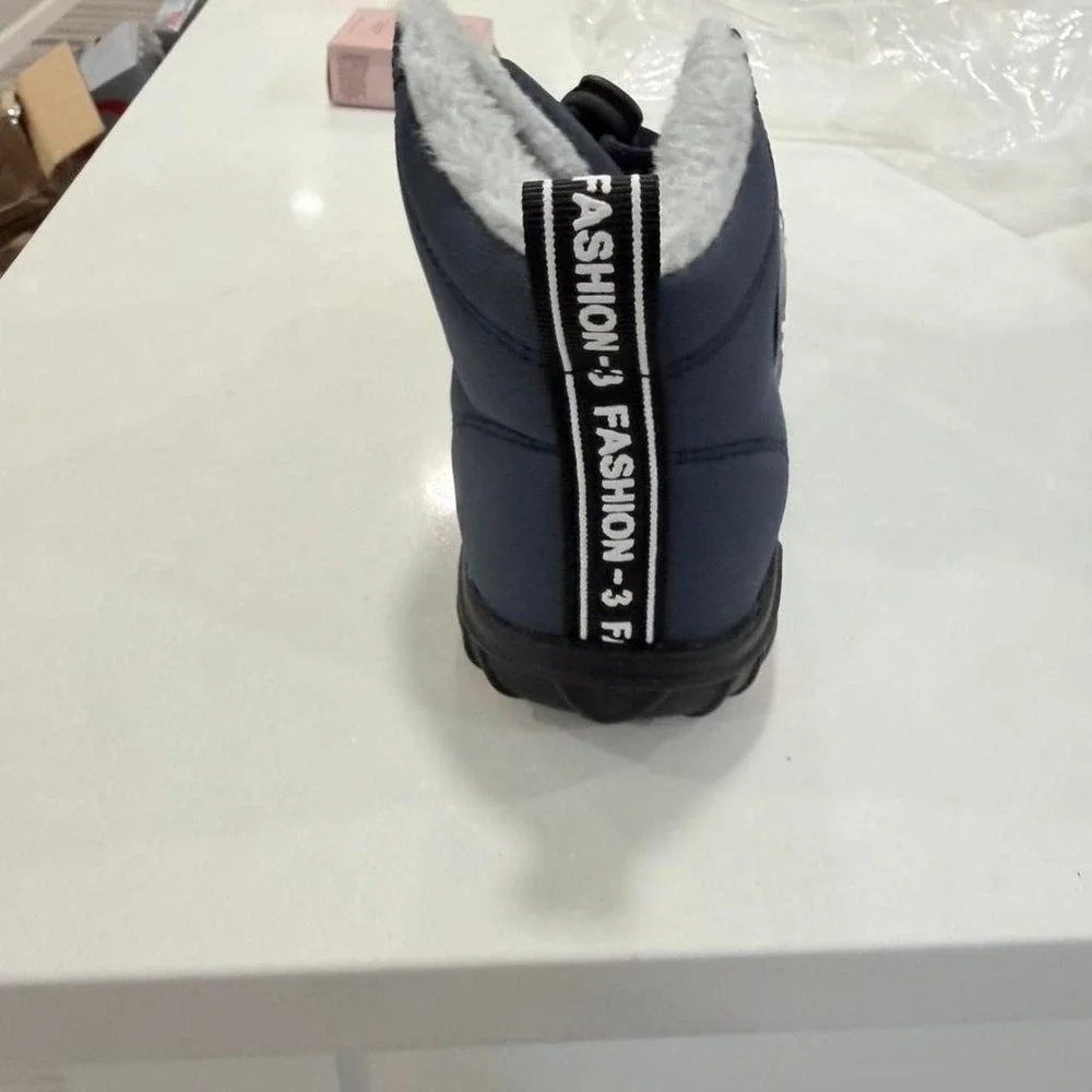 Kids Fleece-Lined Winter Snow Boots - Navy Blue / High Top - Size 1